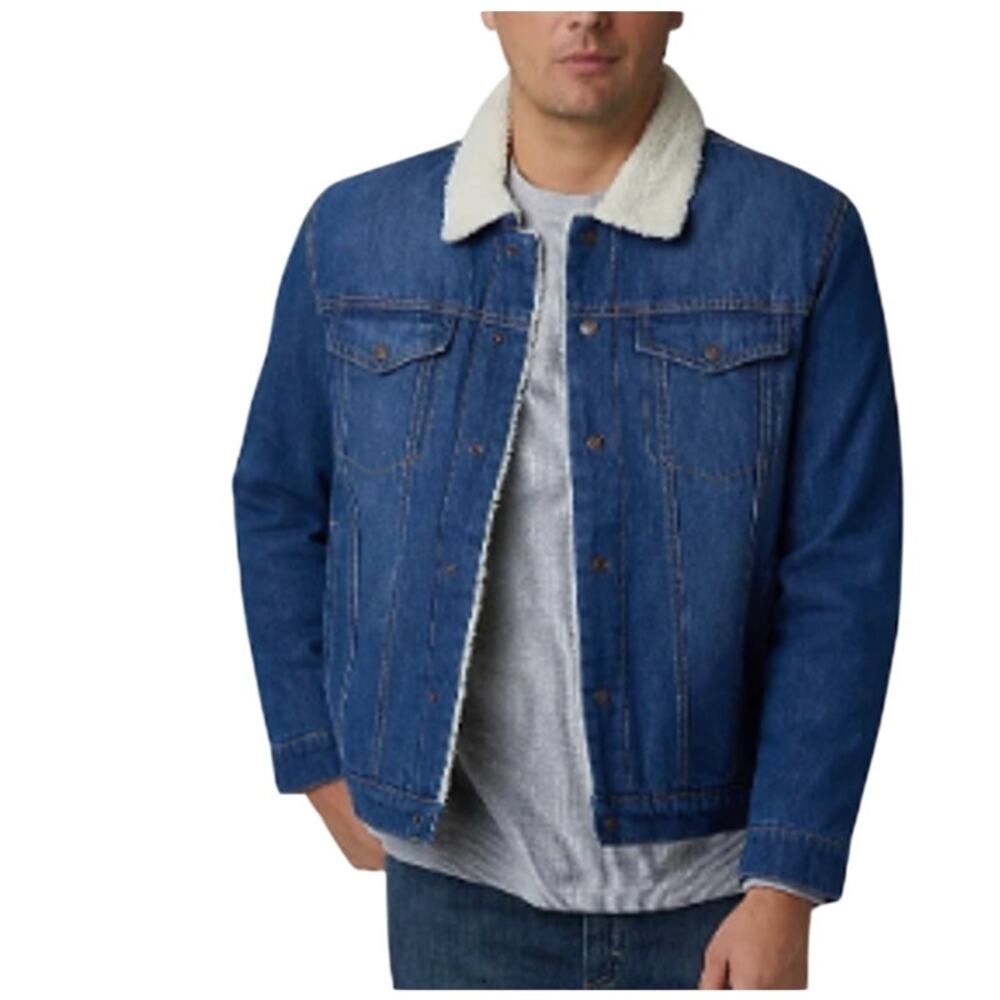 Lee Men's Blue Denim Trucker Sherpa Lined Heavyweight Jacket Medium